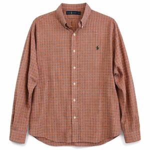 Ralph Lauren Mens XXL Orange Blue Plaid Button Down Shirt Long‎ Sleeve Pony Logo